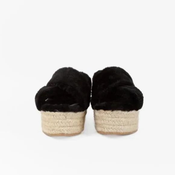 Miu Miu Black Shearling Crisscross Platform Slides - Picture 2 of 10